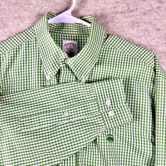 Brooks Brothers 1818 Men’s Button Down Dress Shirt Size Medium Green Logo - Picture 1 of 16